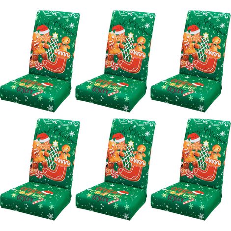 6 Xmas Dining Chair Covers Washable Reusable Xmas Chair Slipcover for Party Home Dining Kitchen Decor Green Orange (1/3)