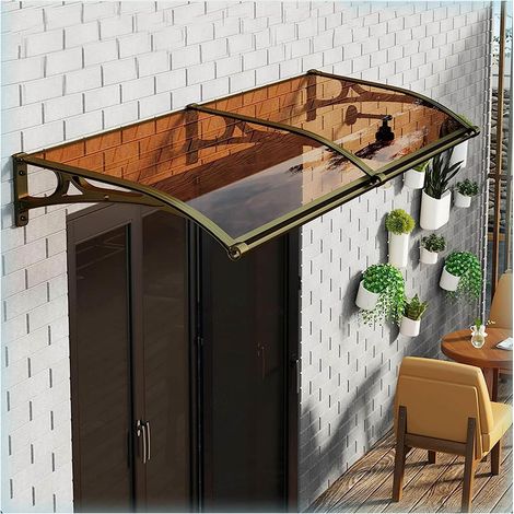Auvent de Porte Marron, auvent extérieur de Porte d'entrée, Couverture en Polycarbonate résistant à 99% aux UV, auvent de Porche de terrasse, avec Support doré, auvent de Jardin, Brown-60x130cm