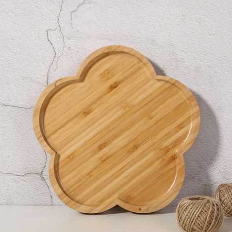 Plateau de service en bambou, plateau décoratif en bois, multifonctionnel et artisanal, en forme de fleur, idéal pour pouf, table basse, petit-déjeuner et boissons. Dimensions : environ 20 x 20 x 1,4 (1/5)