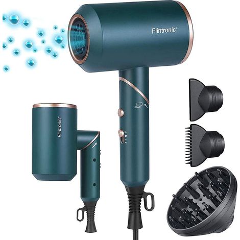 Sèche-Cheveux Professionnel Ionique, 2000W Sèche Cheveux Manche pliable, 3 Modes Réglables avec Protection Contre La Surchauffe, 3 Diffuseur, Faible Bruit pour Coiffage de Salon - Vert