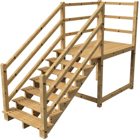 MILANO Außentreppe 7 Stufen H122 cm - Podest L189 x B120 cm - Treppengeländer links und rechts - Podestgeländer links und hinten