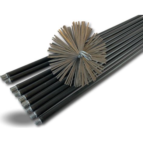 Kibros – Kit de ramonage hérisson acier 9 cannes 12,6 m Ø 180 mm – Flexible pour conduits droits – Embouts vissés en zamac