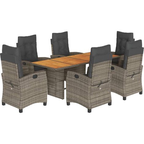 Maison Exclusive - 7-tlg. Garten-Essgruppe mit Kissen Grau Poly R