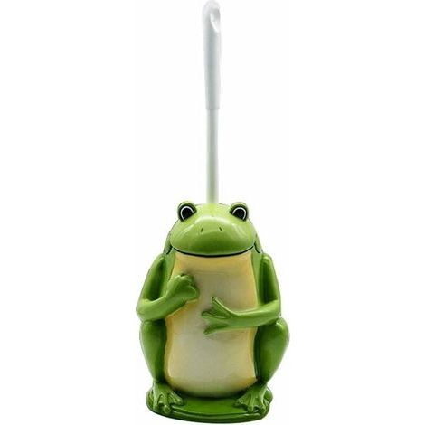 Brosse WC compacte en résine pour salle de bain Motif grenouille Vert,Outil de nettoyage avec base (1/5)