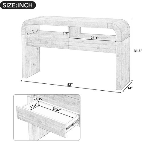 Consola de entrada 120 x 35,5 x 76,5 cm natural, 2 cajones y estante, MDF MEUBLIV (1/5)