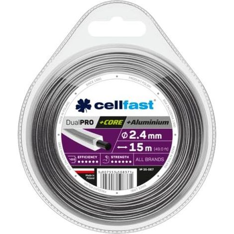 LIGNE DE COUPE AVEC NOYAU - LIGNE DE COUPE POUR COUPE-BORDURES - ALUMINIUM RENFORCÉ - CARRÉ - 2,4 MM 15 M - DUAL PRO