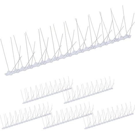 Relaxdays Vogelabwehr Spikes, 6er Set, HBT: 10,5 x 50,5 x 14 cm, Taubenabwehr Balkon & Dach, 4-reihig, Edelstahl, silber