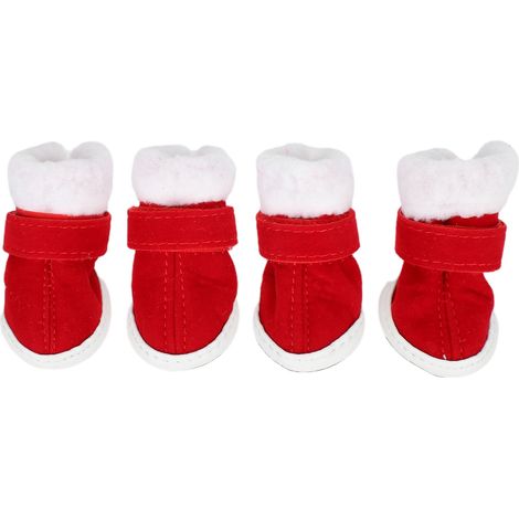 Chaussures chaudes d'hiver pour chien, bottes de Noël, protection antidérapante pour les pattes avec fermeture auto-agrippante (rouge n° 4) (1/5)