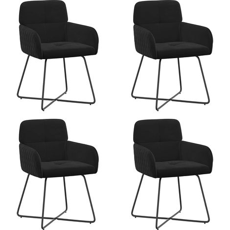 Chaises de Salle à Manger avec Accoudoirs Siège en Velours et Pieds Métal Noir Lot de 4 (1/5)