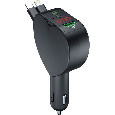 Y2 Car Bluetooth MP3 Charger with Retractable Cable, Apple and Huawei Super Fast Charging, Digital Display Car Charger -- Y2 Super Fast Charging Digital Display Car Charger [Apple + Type-C] (1/4)