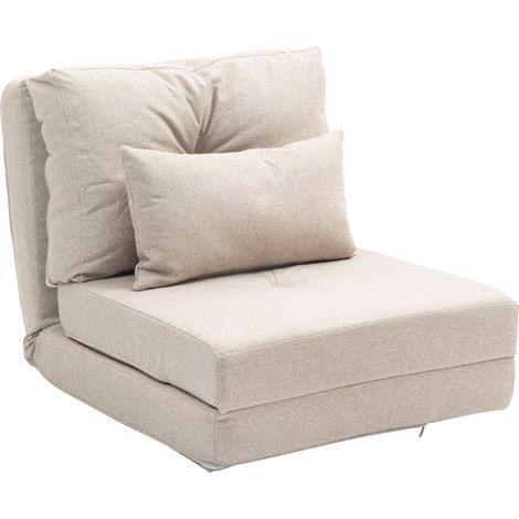 Chauffeuse canapé-lit convertible fauteuil 1 place avec 1 coussin avec dossier réglable, beige