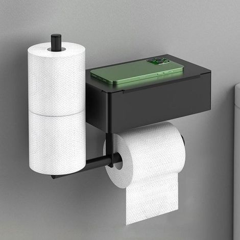 Porte-papier toilette, acier inoxydable, autocollant, perçable, adapté à la salle de bain, à la cuisine (noir) trois papiers (1/5)