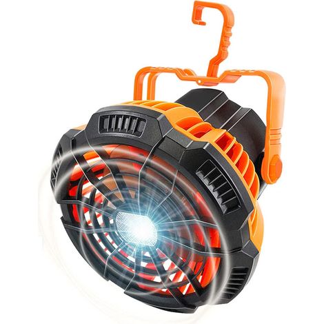 Ventilateur portable pour tentes, autonomie de 25 heures, avec batterie externe 5200 mAh, clip et télécommande, rechargeable par USB. Idéal pour la randonnée, les barbecues, la chasse et les situation
