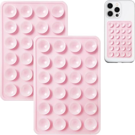 Confezione da 2 supporti per telefono a ventosa in silicone, adesivo in silicone, antiscivolo per telefono cellulare, supporto resistente per selfie e video (Rosa2) (1/5)