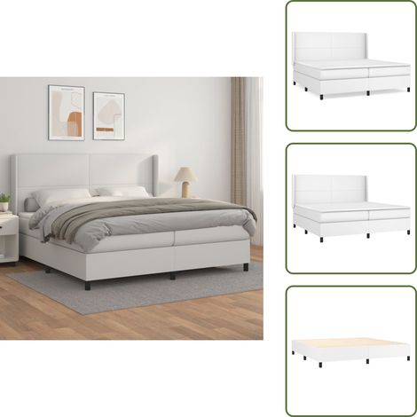 Sommier à lattes de lit avec matelas Blanc 200x200cm Similicuir - Lit Plateforme - Lit Double - Lit Design - Literie Blanche - Tête De Lit Ajustable (1/5)