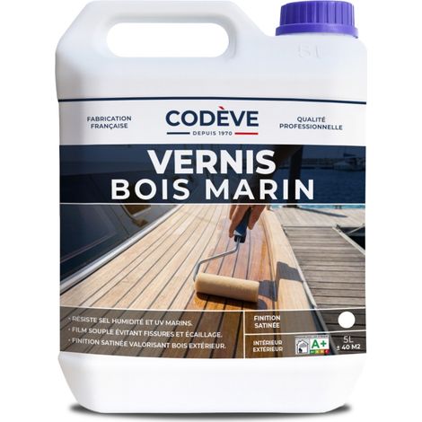 Codève Bois – Vernis marin 5 L – Lasure extérieure pour bois dur en atmosphère marine – Très bonne adhérence et tenue aux UV (1/5)