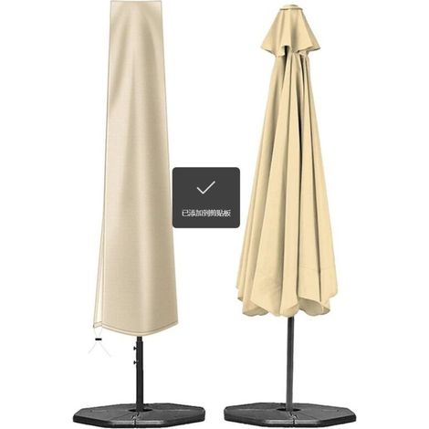 Housse de parasol, housse de parasol robuste à double couche imperméable et résistante aux UV, fabriquée en tissu Oxford 210D, offrant une protection (190x30x50cm, beige). (1/4)