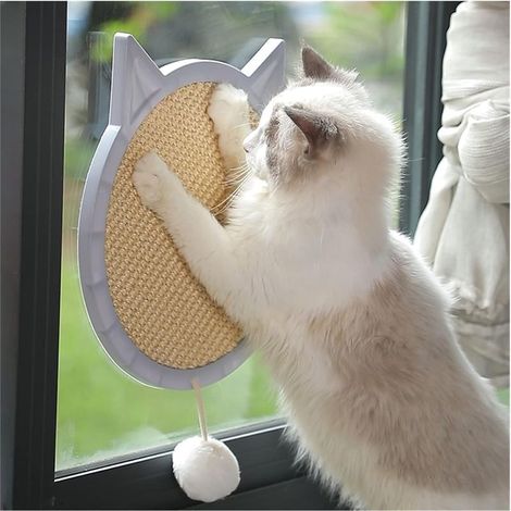 Grattoir pour Chat avec Ventouses, Tapis à Gratter pour Chat en Corde tissée sisal Naturel Anti-dérapant Pratique pour Porte en sisal pour Chat Chaton protégeant Les Meubles (gris) (1/4)
