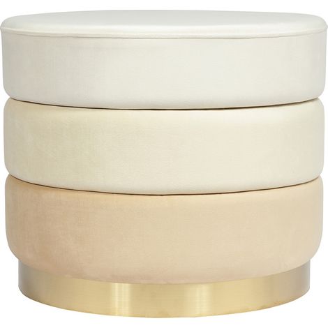 Pouf Elyse in velluto color crema con base in acciaio (1/3)