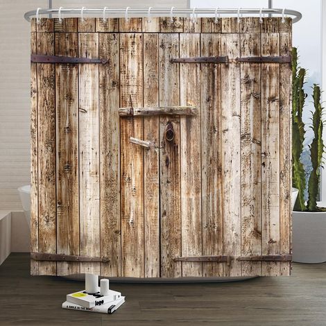 140x183cm Bois Planche Rideau de Douche Ancien Marron Grange Porte Rideau de Bain Rustique Sol Maison de Ferme Rural Campagne Rideau de Baignoire Polyester pour Salle de Bain avec Crochets (1/5)