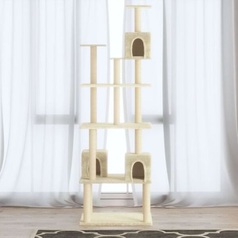 Arbre à chat avec poteaux en sisal, couleur crème, 188 cm de haut