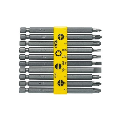 C.K T4525 Jeu d'embouts 10 pièces vis à fente, cruciforme Phillips, vis Pozidriv, 6 pans intérieurs (TX)