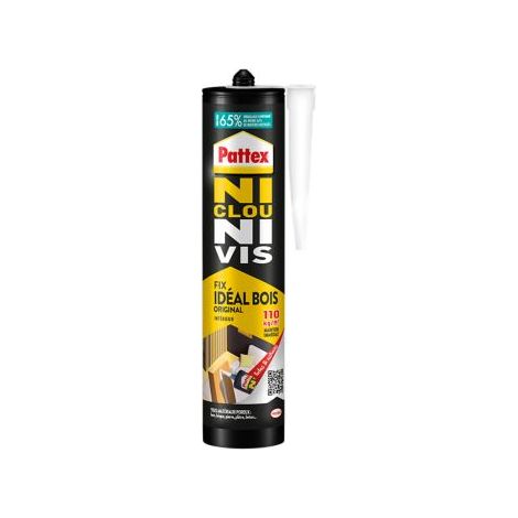 Pattex Ni Clou Ni Vis Extra Fort & Rapide, colle de fixation surpuissante, colle rapide qui permet une prise instantanée, colle blanche, cartouche 380 g