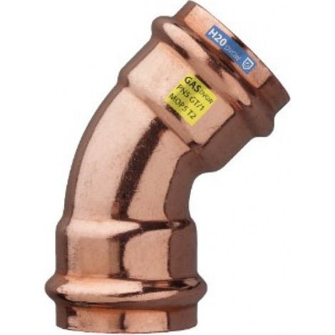 Curva 45° femmina-femmina ø22 rame pressfitting certificato acqua e gas