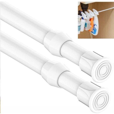 Paquete de 2 barras de cortina retráctiles, XU, No requiere perforación, Barras retráctiles para puertas y ventanas, cocina, baño, dormitorio (40-70 cm, Blanco)-Crezuo
