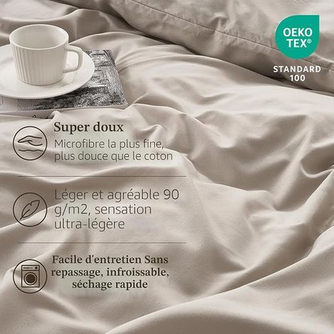 Copripiumino 220x240 Beige Microfibra Set Letto + Federe 65x65 con Cerniera (1/3)