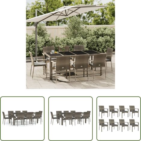 vidaXL Gartenmöbel - 9-tlg. Garten-Essgruppe mit Kissen Grau Poly Rattan (1/5)