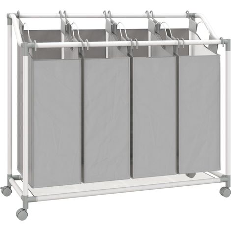 Cesto para la ropa sucia con 4 bolsas extraíbles, 160 l, ruedas, gris