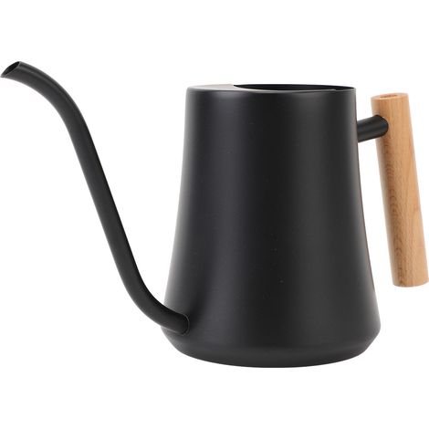 Arrosoir d'intérieur en acier inoxydable avec manche en bois et bec long pour plantes d'intérieur, fleurs, succulentes, bonsaï, 1 l, noir mat (1/5)