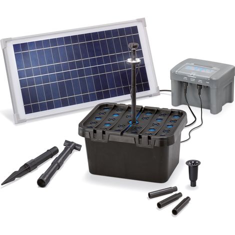 Solar Teichfilter Set 15/500 + Akku LED Solarpumpe Filter Gartenteich 101058