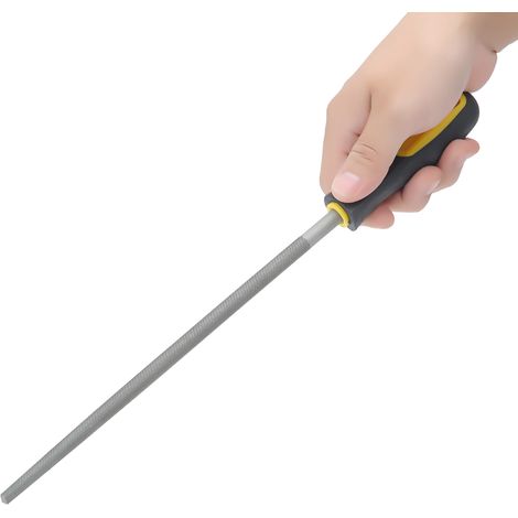 Lime ronde en acier de 25 cm avec manche, outil d'affûtage et de mise en forme pour le travail du métal et du cuir. Lime à dents fines. (1/5)