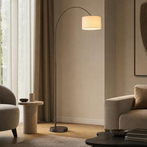 Stehlampe Stehleuchte Wohnzimmerlampe Textil Fußschalter schwenkbar H 195 cm (1/5)