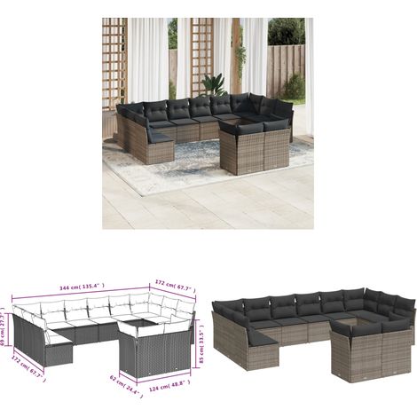 Salon de jardin avec coussins 12 pcs gris résine tressée - Salon De Jardin - Canapé Extérieur - Meuble De Jardin - Ensemble Salon De Jardin - Mobilier De Jardin - Home & Living (1/3)