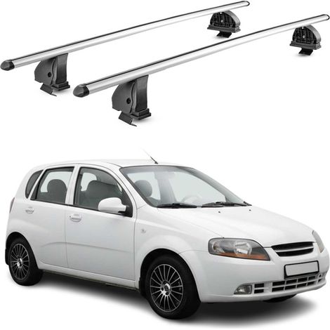 OMAC Aluminium Dachträger Querträger für Daewoo Kalos Schrägheck 2002-2005 – TÜV / DIN 75302:2019 – Abschließbar – T-Nut – Max. 75 kg – 2 Stangen – Silber (1/5)