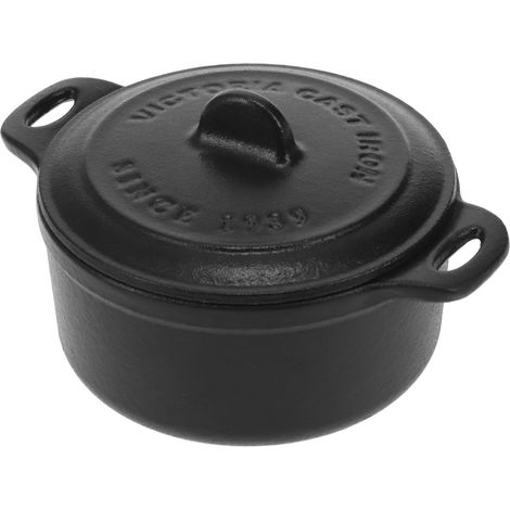 Victoria 39202 Mini Cocotte Inducción Hierro Fundido Esmaltado 10cm, 0,3 L, 1-2 Raciones, sin PTFE ni PFOA Negro (1/5)