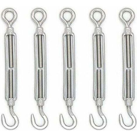 Tendeur Cable Crochet M8 (Crochet et Oeil), Tendeur Fil Acier/Tendeur Cable INOX en Acier Inoxydable 304 pour Fil a Linge, Cable Acier, Corde Acier - Lot De 5 (1/4)
