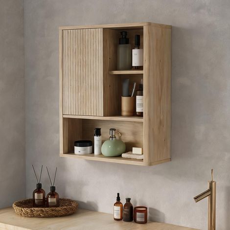 Meuble de salle de bain bois naturel en MDF 60 x 20 x 62 cm (1/5)