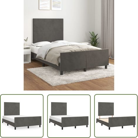 The Living Store Cadre de lit sans matelas gris foncé 120x200 cm velours - Cadre De Lit - Lit Double - Lit Avec Têted'appui - Tête De Lit - Meuble Chambre (1/5)