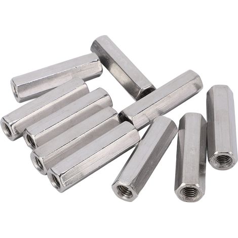 Lot de 10 manchons de liaison hexagonaux en inox 304 argenté pour fixation industrielle tige filetée M8x1.25 13mm L50mm (1/5)