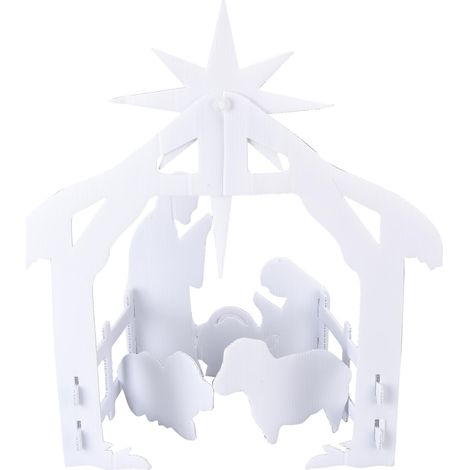 Crèche de Noël en panneau ajouré blanc PP (44 x 27 x 5 cm) pour jardin, pelouse ou cour. (1/5)