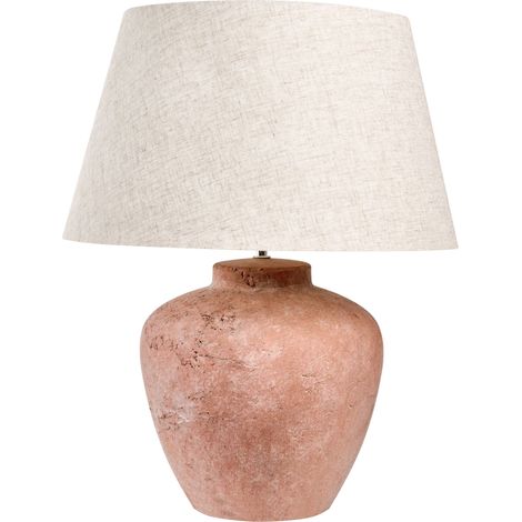 Lampe de Table Style Rustique Base en Céramique Abat-jour en Lin Forme Tambour Style Terre Cuite Marron Barton (1/5)