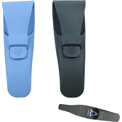 2 Pièces Etui de Rasoir, Boîte de Rangement pour Rasoir, Rasoir en Silicone Portable Étui, Parfait pour Ranger et Transporter Votre Rasoir(Bleu, Gris Foncé) (1/5)
