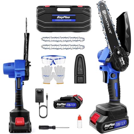 Mini Tronçonneuse, 6 Pouces Tronçonneuse Électrique Sans Fil avec Batterie Rechargeable de 1500mAh, Brushless Tronçonneuse à Une Main pour Élagage de Arbres/Coupe du Bois/Taille de Branches (1/5)