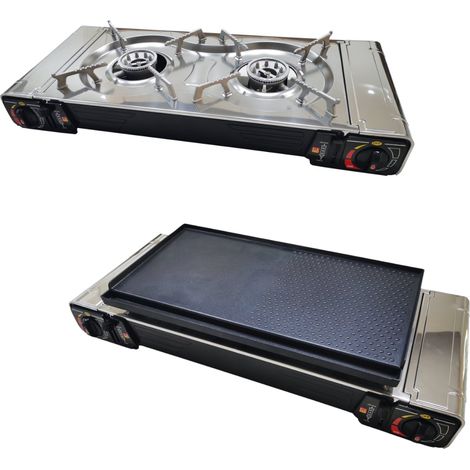 PACK INCASA Réchaud à gaz portable + Plancha / Grill pour réchaud à gaz