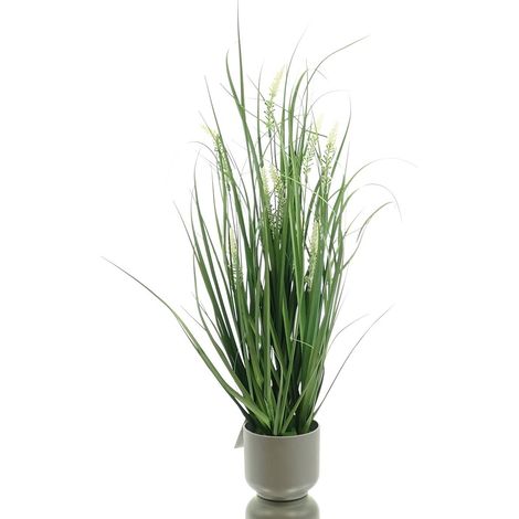GASPER Gras mit weißen Blütenähren im grauen Melamintopf 62 cm - Kunstpflanzen (1/2)