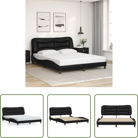 vidaXL Oreiller de tête de lit - Cadre de lit sans matelas Hvar noir 160x200 cm similicuir (1/5)